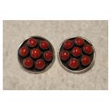 Navajo Coral & Silver Earrings Snake Eye Setting