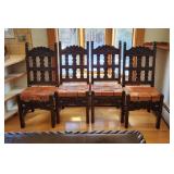 4 Elidio Gonzalez Hand Carved Leather Seat Chairs