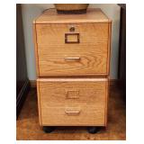 Two Drawer Rolling Oak Filing Cabinet