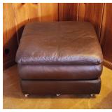 Mid Century Leather Rolling Hassock Footstool