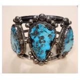 Navajo Turquoise Silver Statement Cuff Bracelet