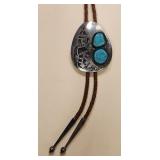 Wilson Begay Navajo Silver Overlay Dancer Bolo Tie