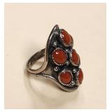 James Mason Silver & Coral Snake Eye Ring Size 7
