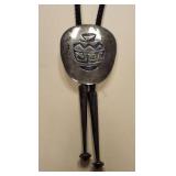 Willie Yazzie Navajo Silver Overlay Pot  Bolo Tie