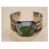 David Tune Silver Turquoise Inlaid Bracelet As Is