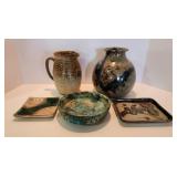 Hand Made Pottery Vase Pitcher Plates Signed