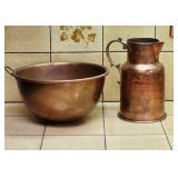 10" Heavy Copper Mixing Bowl & Turkish Pitcher