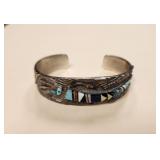 Navajo Inlaid Silver Rainbow Dancer Cuff Bracelet