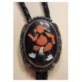 Bev Etsate Zuni Inlaid Dancer Bolo Tie AS IS