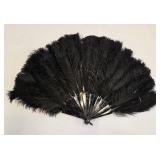 Antique Belle Epoque Black Ostrich Feather Fan