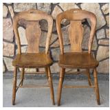 Pair Antique Primitive Keyhole Chairs
