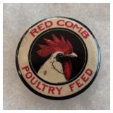 1910 Red Comb Poultry Feed Pin Back Button