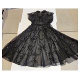 1950s Sequined Black Net Flare Cocktail Dress