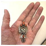 Navajo Sunface Silver Coral Pin Doris Smallcanyon