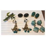 Jade Clip & Screwback Earrings & Bamboo Pin