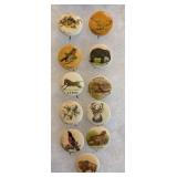1896 Gum Insert Pin Back Buttons Birds Animals