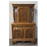 Antique Ornately Carved Oak Court China Cabinet