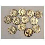 12 US Washington 90% Silver Quarter Coins