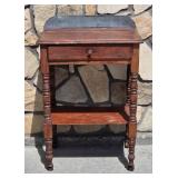 Antique Primitive One Drawer Stand Tin Back