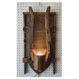 Primitive Western Hames & Washboard  Wall Lamp