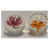 2 Unsigned Vintage Floral Design Paperweights