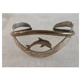 Sterling Silver Dolphin Cuff Bracelet 18 Grams
