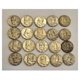 20 Franklin 90% Silver Half Dollar Coins 50s/60s