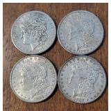 FOUR US 1900-P Morgan Silver Dollar Coins