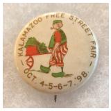 1898 Kalamazoo MI Free Street Fair Pin Back Button