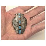 Navajo Inlaid Turquoise Silver Brooch G & N Henry