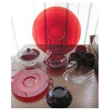 Nine Pieces of Ruby Glass & Swan Dishes