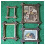 Four Antique Rustic Picture Frames Carved Leaves
