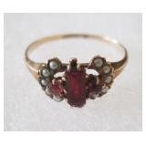 Antique Ladies 10k Gold Ruby Pearl Ring Size 7