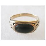 Ladies 14k Gold Green Jade Ring Size 7 1/4" As Is