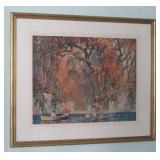 Vintage Print "The Lagoon" Boating With Swans