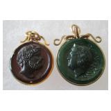 Vintage Nephrite Jade & Carnelian Cameo Pendants