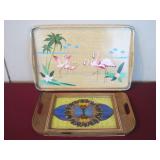 2 Trays 1950s Tiki Bar Flamingos & Butterfly Wing