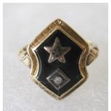 10K Gold Onyx Diamond Eastern Star Ring Size 5 3/4