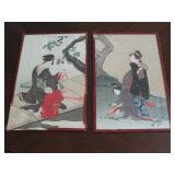 2 Antique Japanese Woodblock Prints Hokuba & Eiri