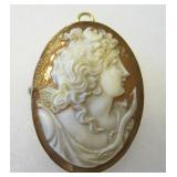 Antique Shell Cameo Pin Pendant GF Frame Repaired