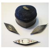1904 Sterling Silver Pincushion 3 Tatting Shuttles