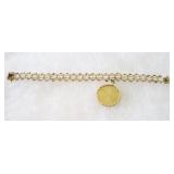 14k Woven Gold Charm Bracelet With 1" Charm