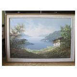 Vintage Alpine Landscape Oil Painting 24" x 36"