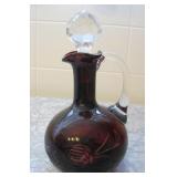 Antique Ruby Glass Cruet Cut to Clear Flower