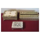 Two Mid Century Jewelry Boxes & Tissue Holder