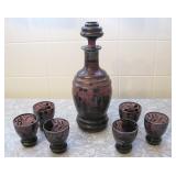 Vintage Purple Glass Cordial Set Silver Overlay