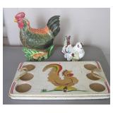 Mid Century Ceramic Chickens and Drink Caddy