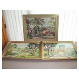 Three 1960s Paint By Number Oil Paintings