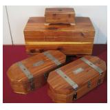 Four Vintage Cedar Wood Jewelry Boxes