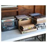 Boxes of Record Albums 8 Track Cassettes DVDs